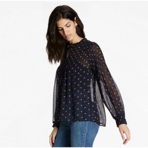 Lucky Brand Sheer Top Blouse Black With Gold Embroidered Pattern